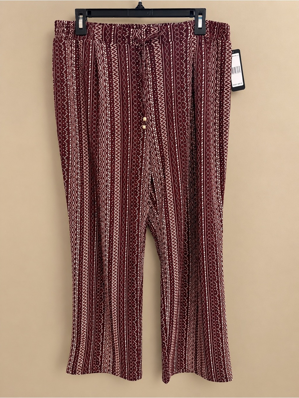 Soho Burgundy Patterned Wide-Leg Pull-On Pants